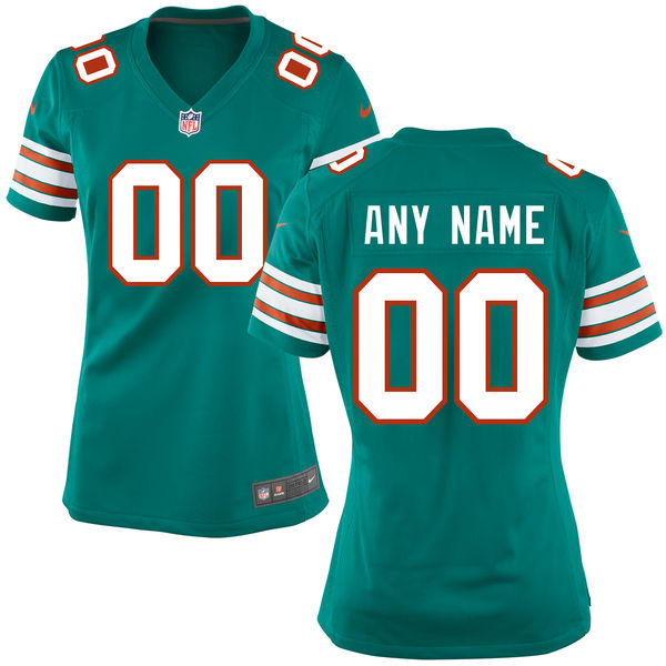 Nike Miami Dolphins Customized Aqua Alternate Stitched Women's NFL Jersey